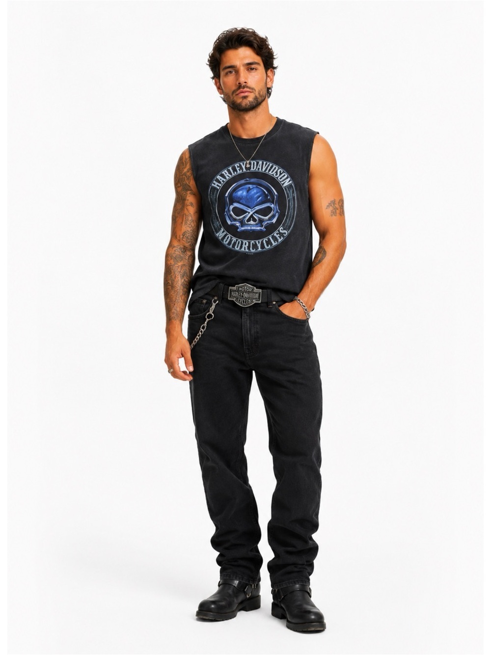 HARLEY DAVIDSON Men’s Acid Wash Skull Graphic Tank Top